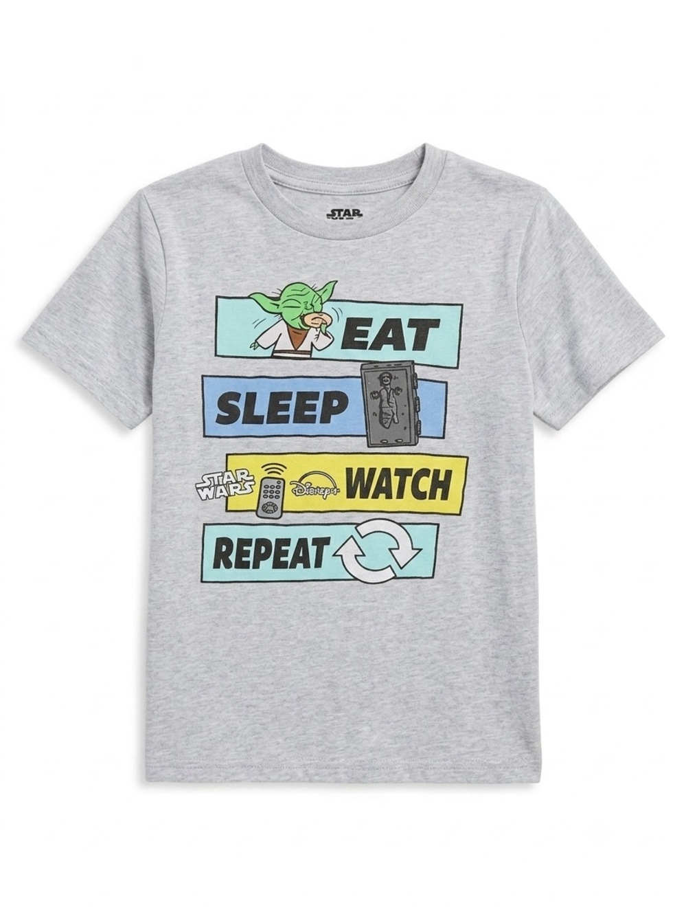 NWT Star Wars Disney+ Eat Sleep Watch Repeat Graphic Tee T Shirt Kids M